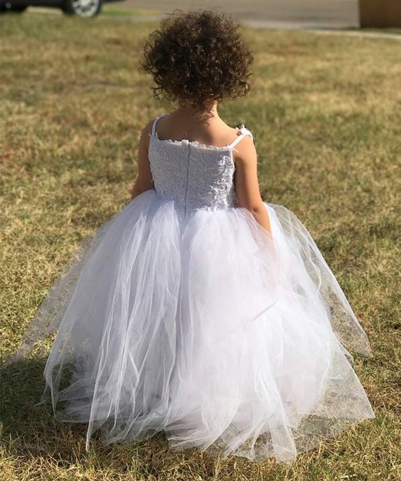 PLwedding Flower Girls Lace Tulle Ball Gowns First Communion Dresses (Size 8, Ivory) - Image 4